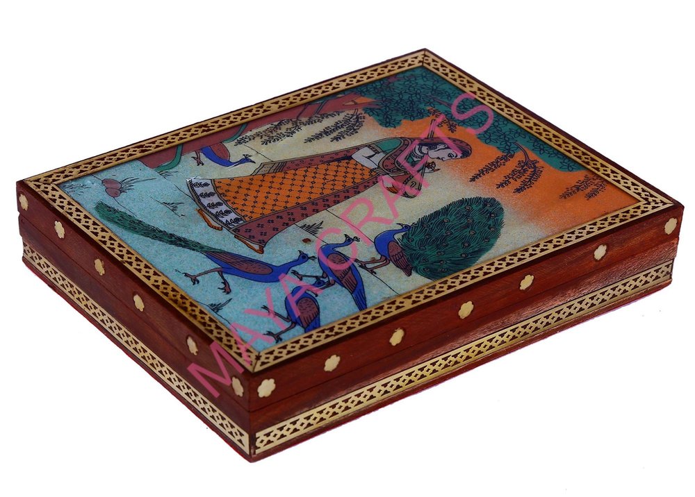 Wooden Rectangular 8 x 6 Inches Gemstone Box, For Gift