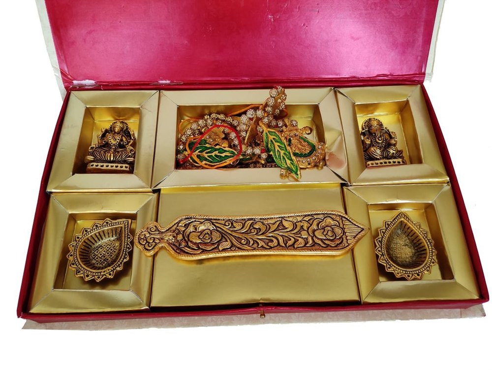 Golden Metal Handicraft Gift Box, For Worship