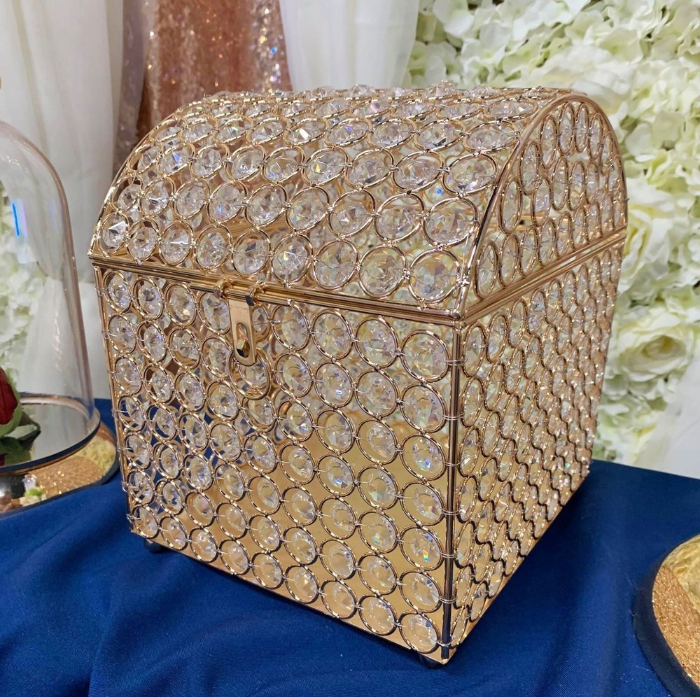 Square Golden Crystal Gold Plated Card Box, For Gift, Size/Dimension: 12x12x12 Inch