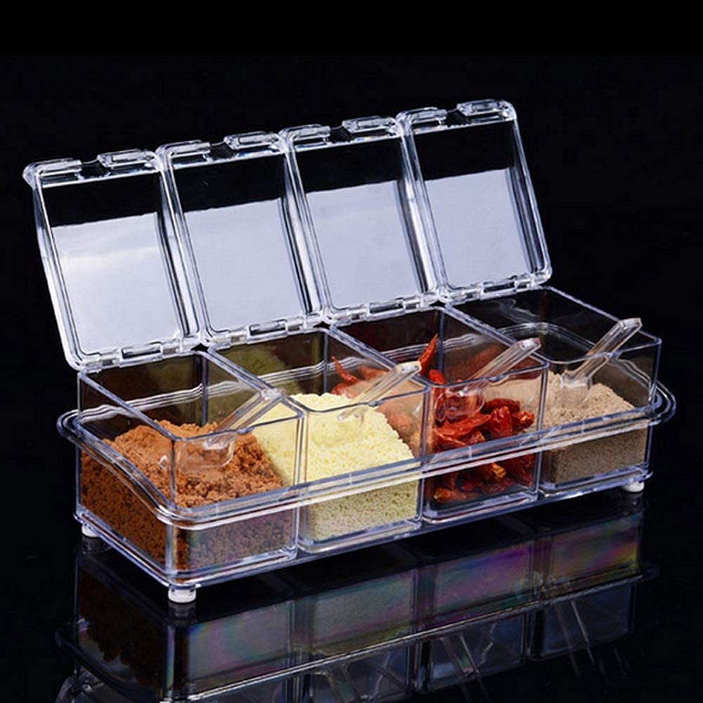 Crystal Seasoning Masala Jar 4 Box With Spoons, For Kitchen