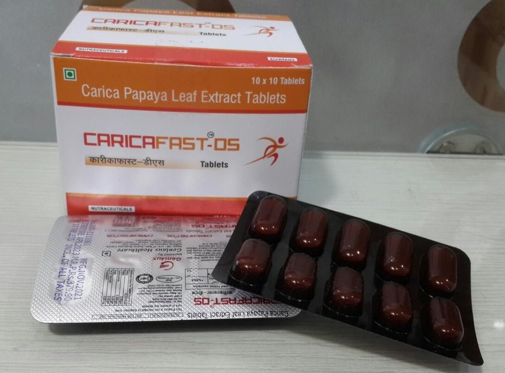 White Carica Papaya Extract Tablet caricafast DS, Packaging Size: 10x10 Alu Alu