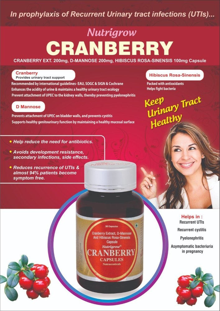Cranberry Extract D Mannose and Hibiscus Rosa Sinensis Capsule, Packaging Type: Bottle, Packaging Size: 30 Capsules