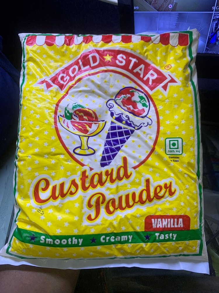 Gold Star Yellow Vanilla Custard Powder, For Ice cream, Packaging Size: 1KG