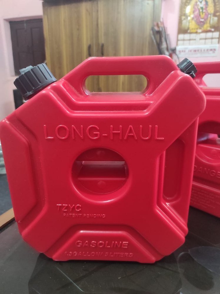 Square red plastic 5 Ltr petrol Jerry Can