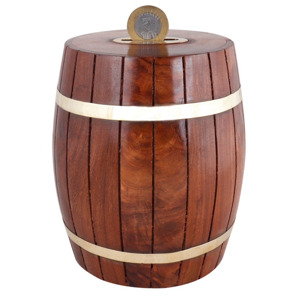 Brown 6x6x7Inch Wooden Coin Box, For Home