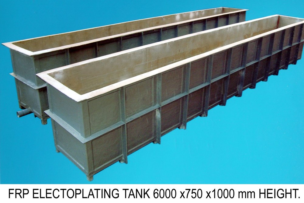 1000mm Rectangular FRP Electroplating Tank, Storage Capacity: 200-25000 L, 6000 X 750mm (l X W)