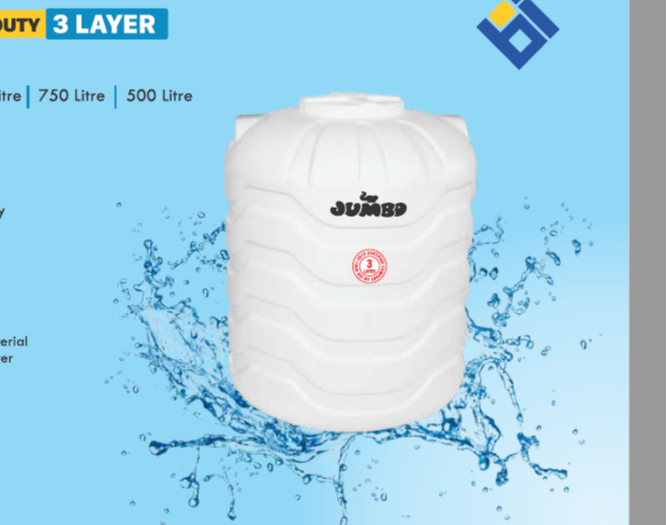jumbo 3 Layer HDPE Tank, For Water Storage, Storage Capacity: 500-1000 L
