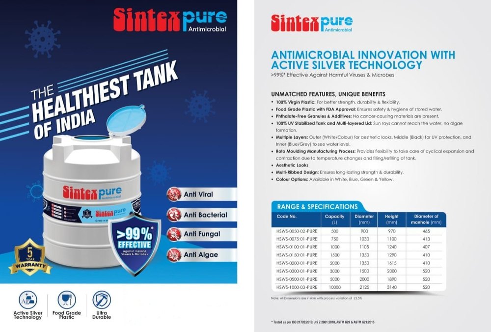 Sintex Pure Antibacterial Triple Layered Water Tank