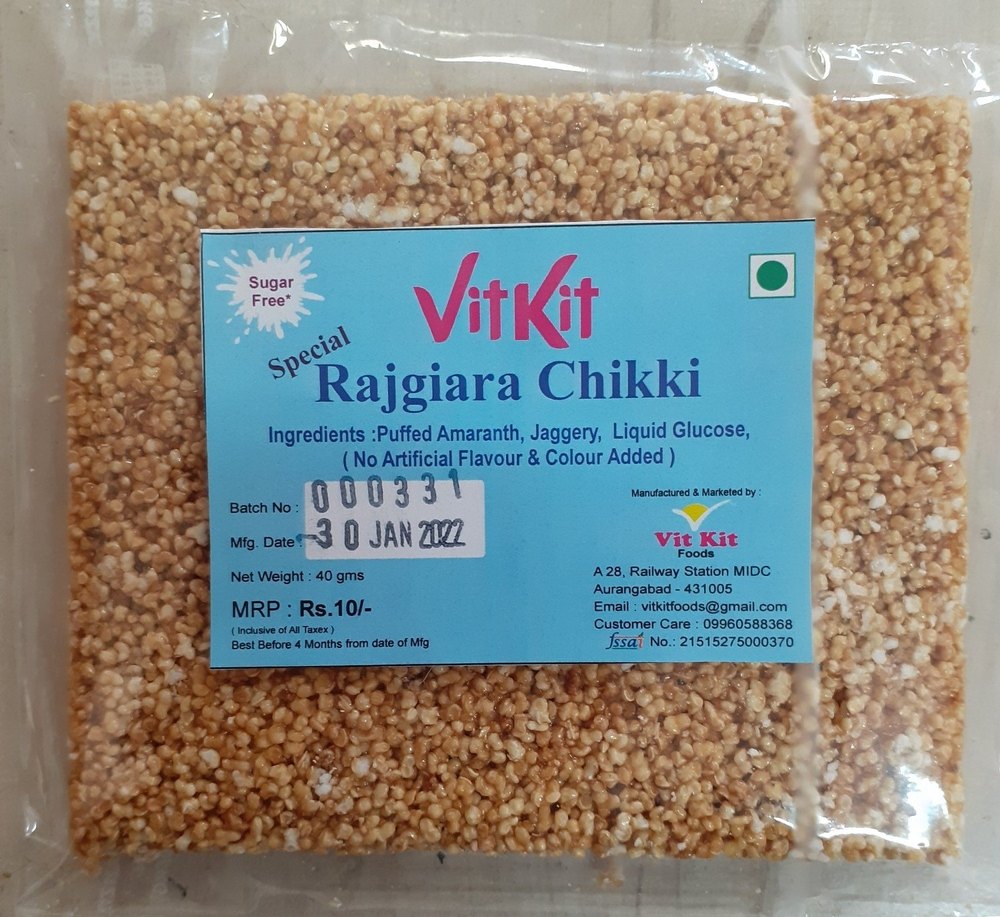 VitKit Jaggery Rajgira chikki, 40g Each, Packaging Size: Available In Pack Of 10