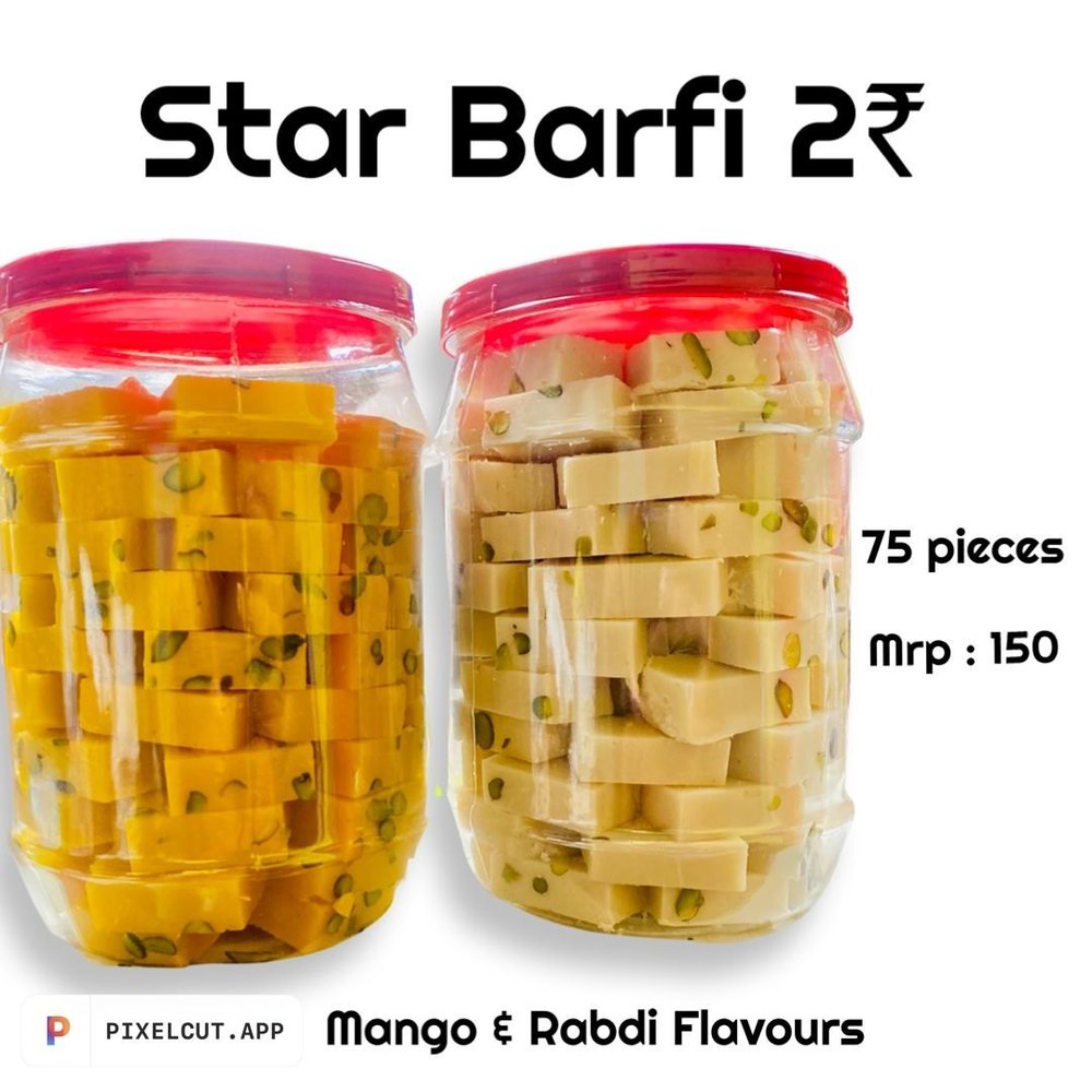 100% Mango & Rabdi Flavor Star Barfi, Packaging Size: 75 Pieces, Packaging Type: Jar