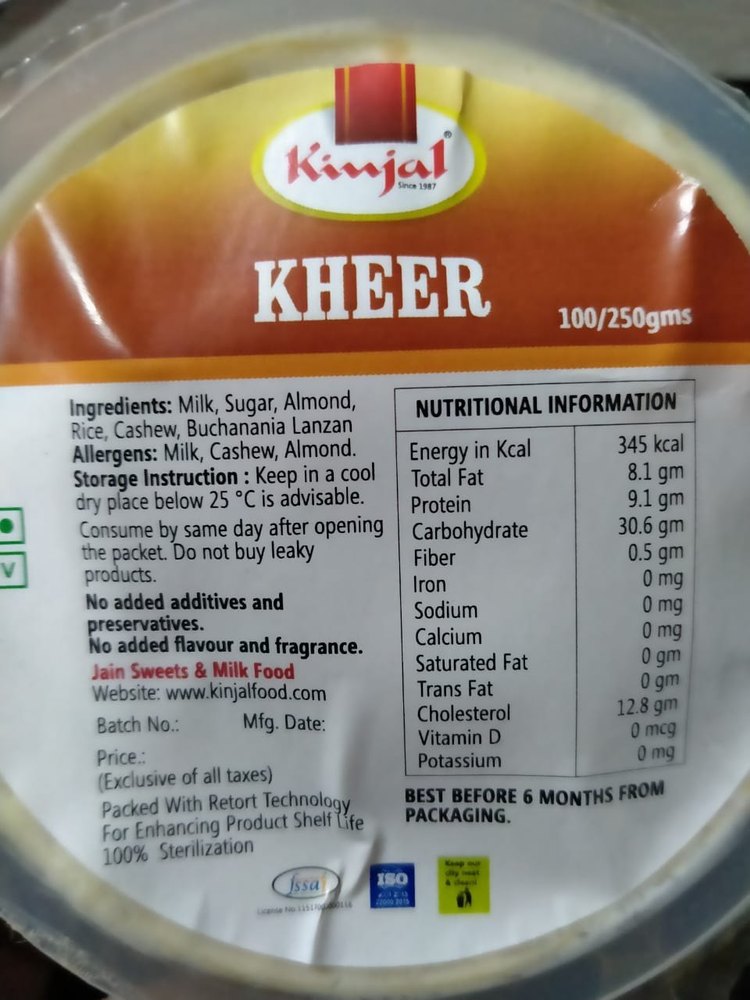 Kheer, Packaging Size: 250, Packaging Type: Cup Container