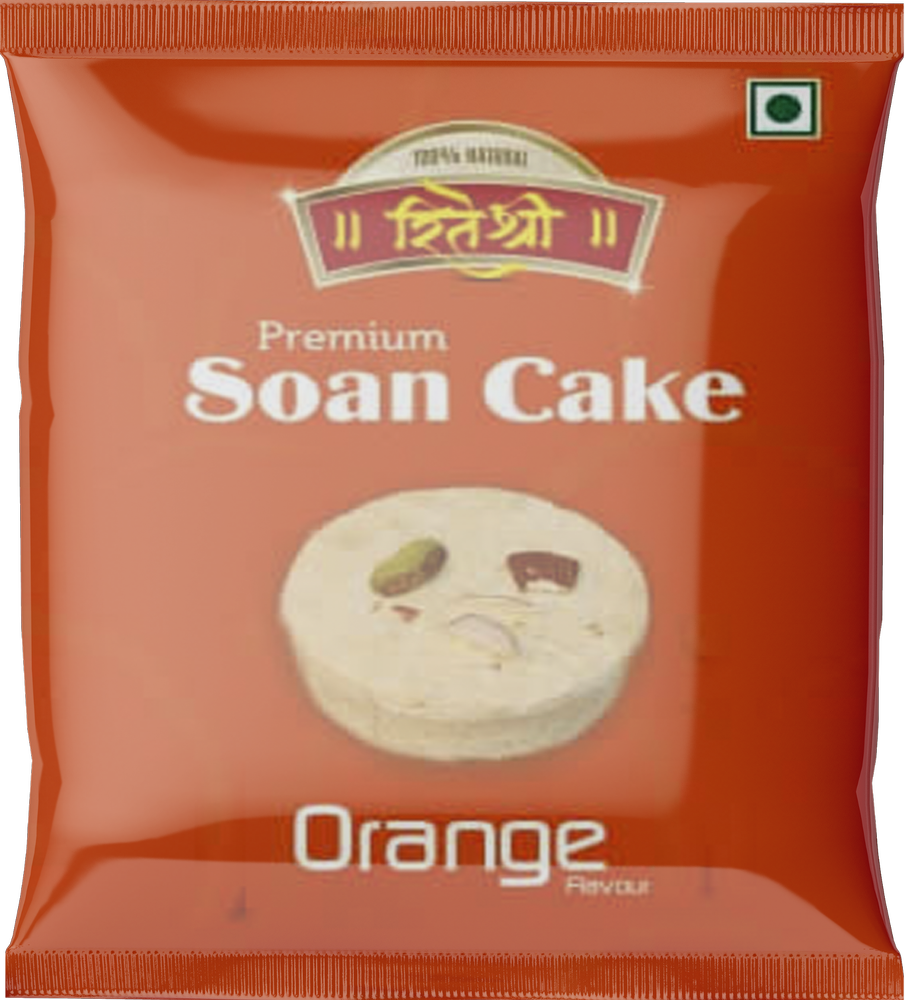 Riteshri 100 % Veg And Safe Soan Cake Orange Flavour Sweet, Packaging Type: Pouch, Packaging Size: 20 Gm