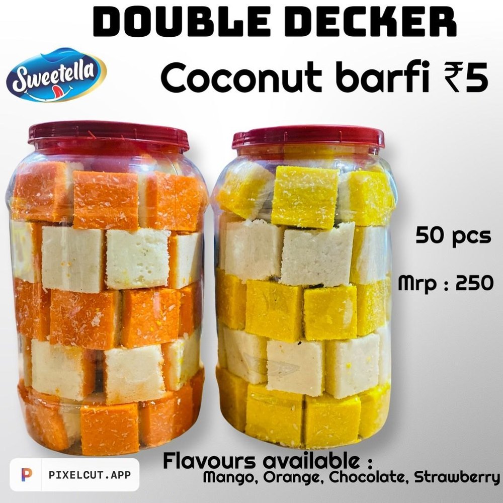 100% Double Decker Coconut Barfi, Packaging Size: 50 Pieces, Packaging Type: Jar