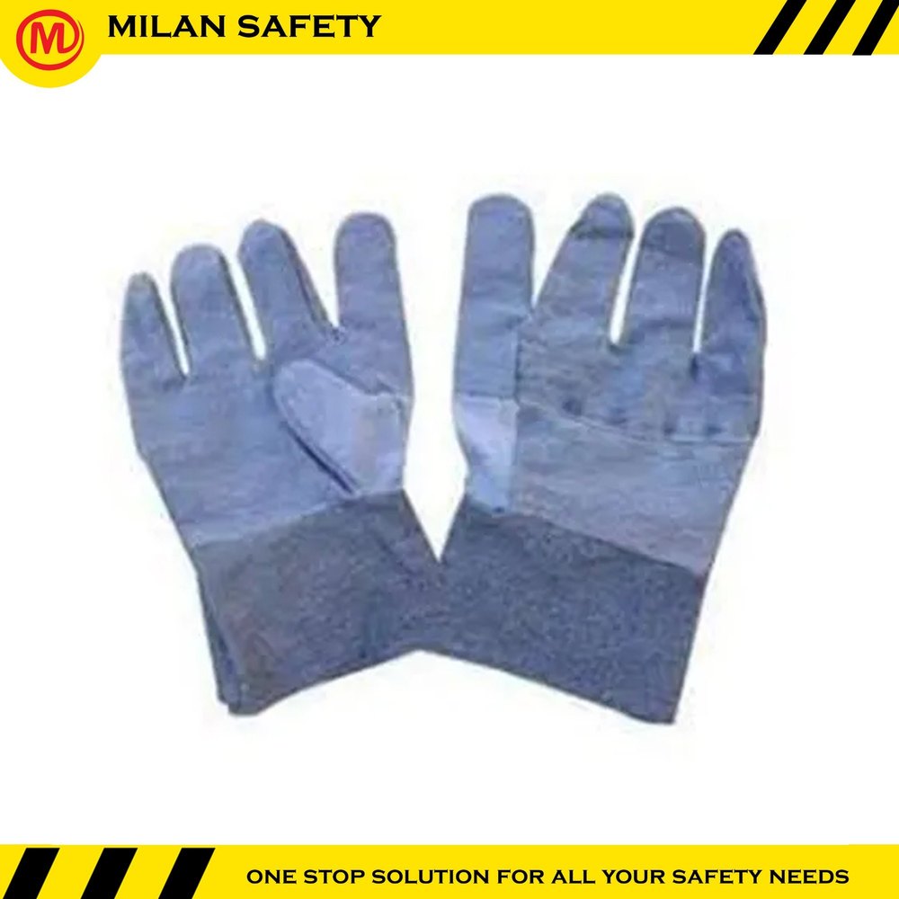 Blue Cotton Jeans Fabric Gloves, For Industrial, Size: Medium