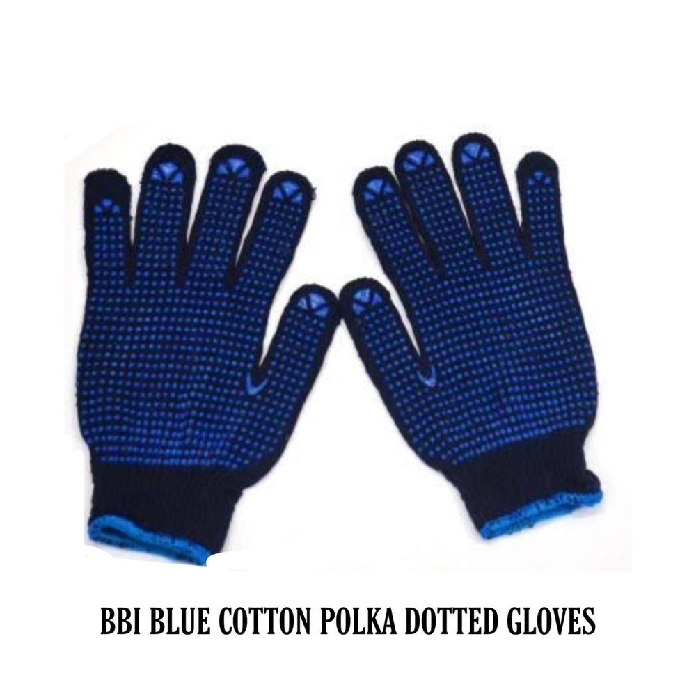Blue Knitted Dotted Hand Gloves, Size: Free Size