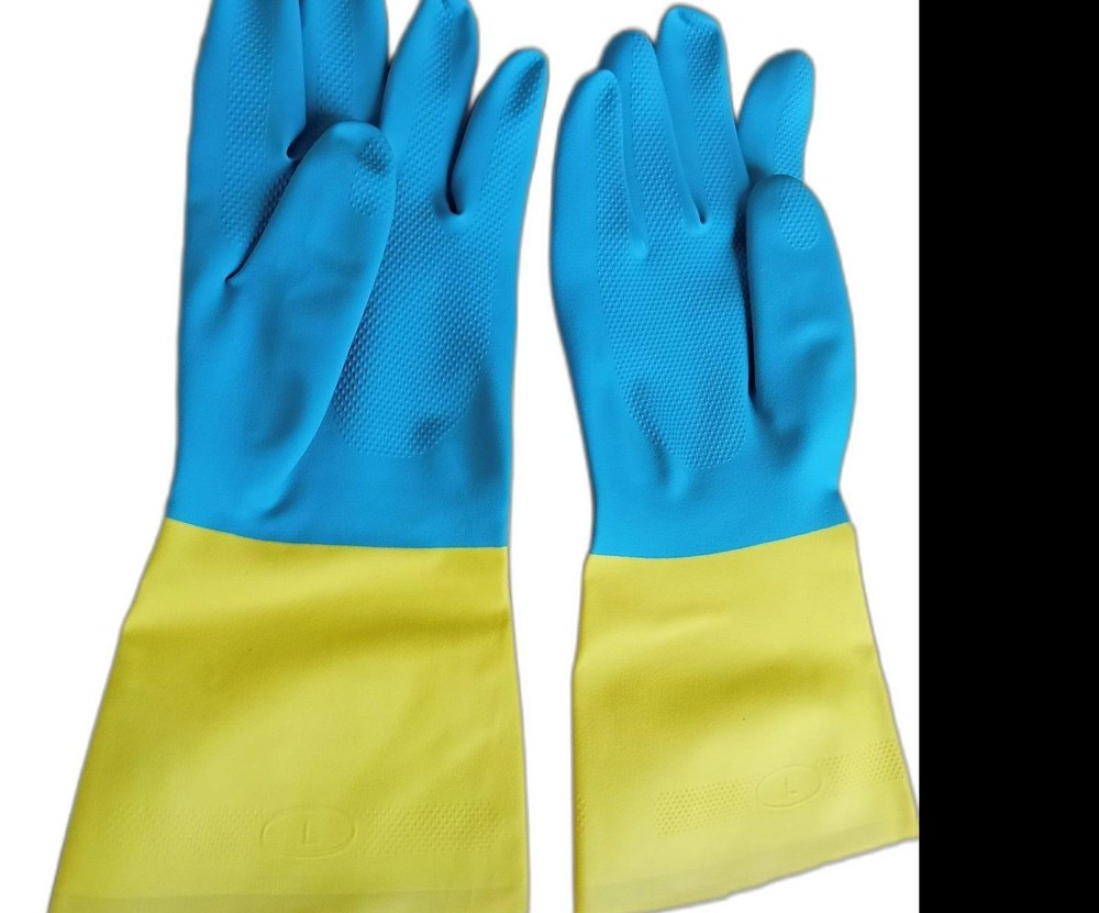 Dotted Blue And Yellow Neoprene Safety Gloves, Size: Large
