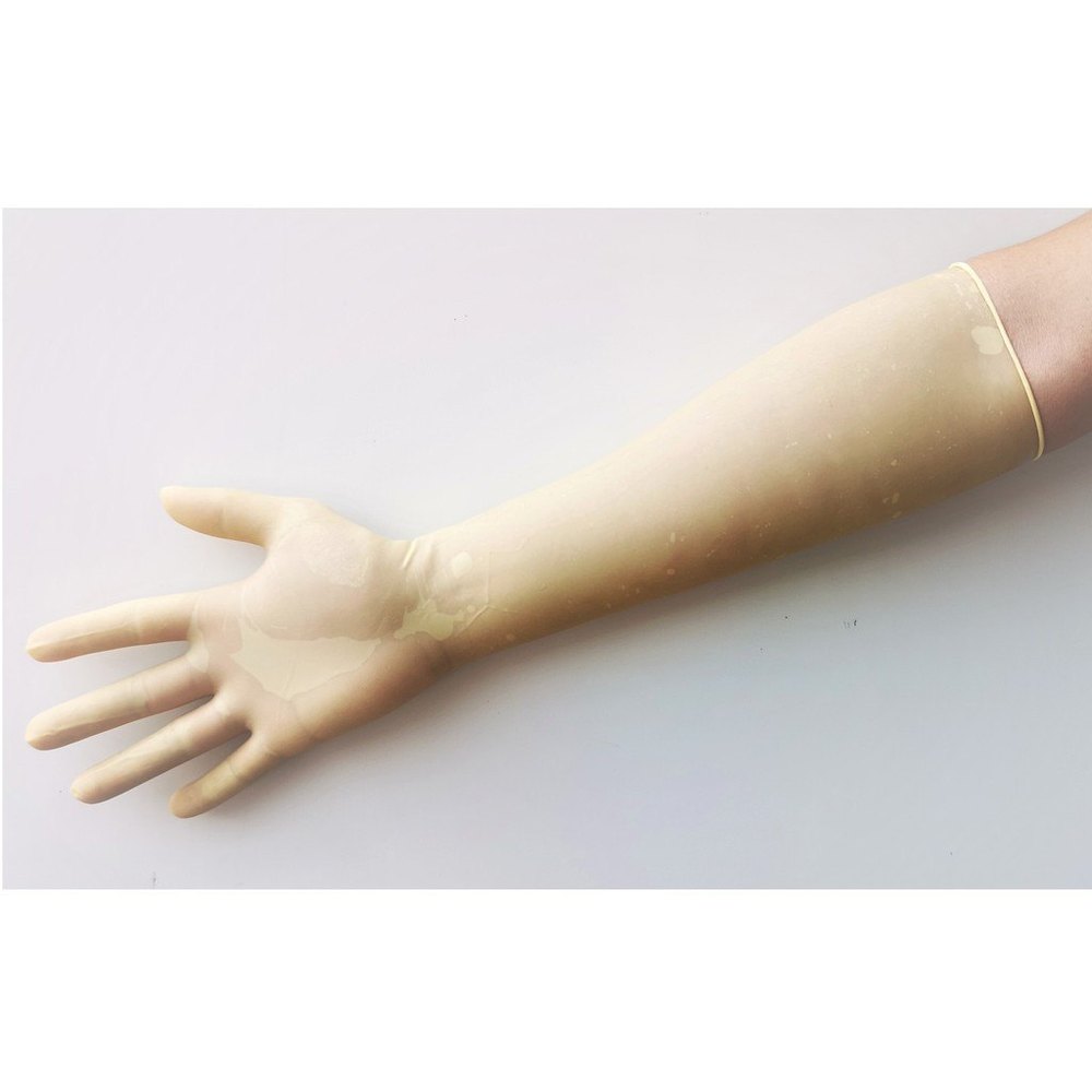 White Latex Long Sleeve Glove, Size: Medium