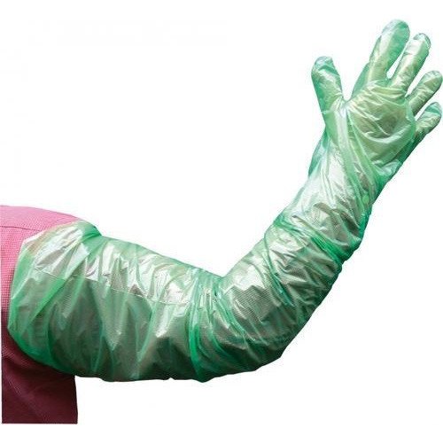 Green Plastic Long Sleeve Hand Gloves, Size: Large