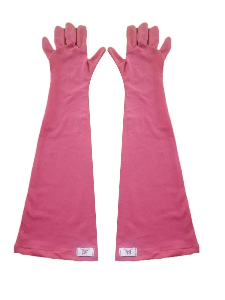 Plain Pink Cotton Long Hand Gloves, Size: Large