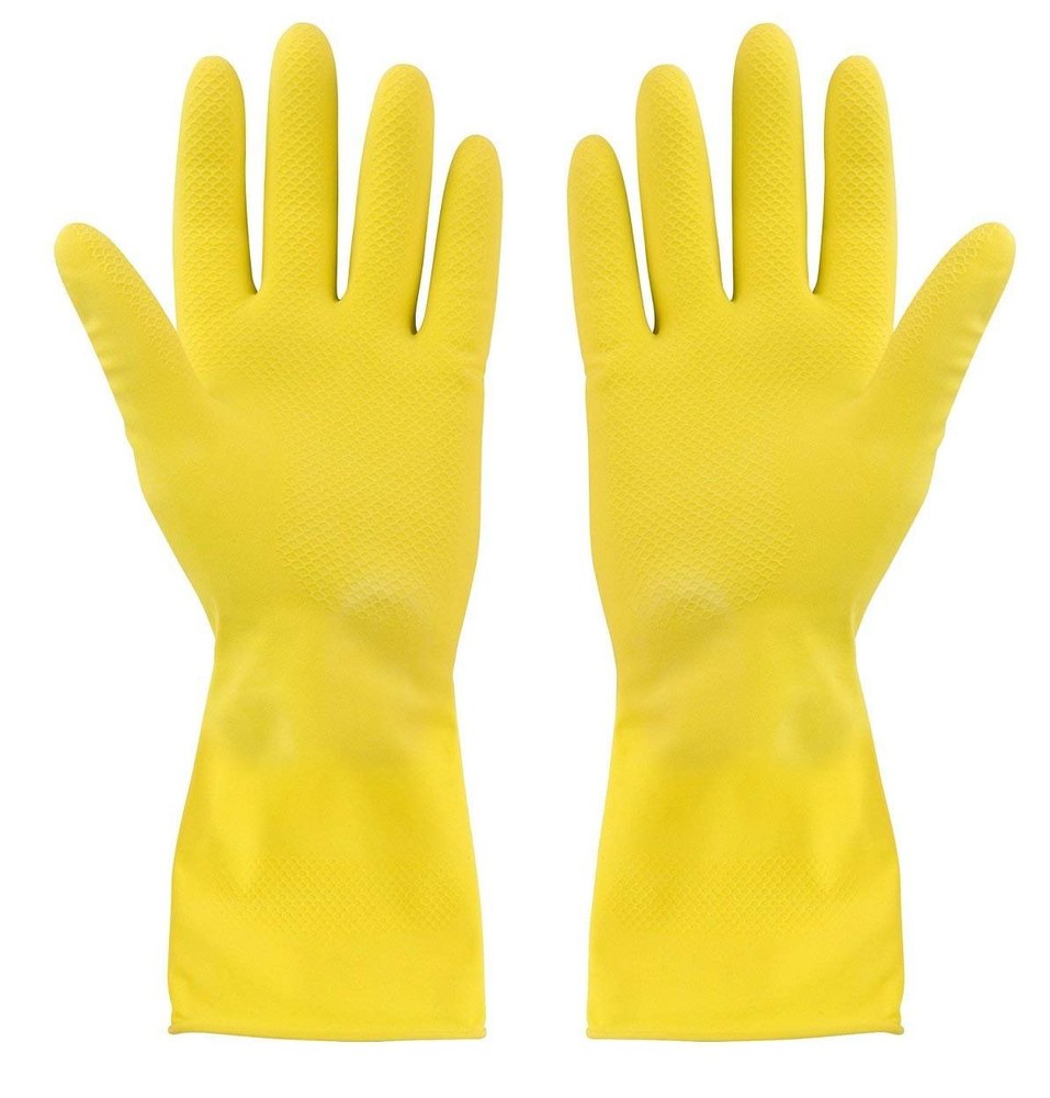 Washable Yellow Rubber Gloves, For Hospital, Laboratory, Size: Large