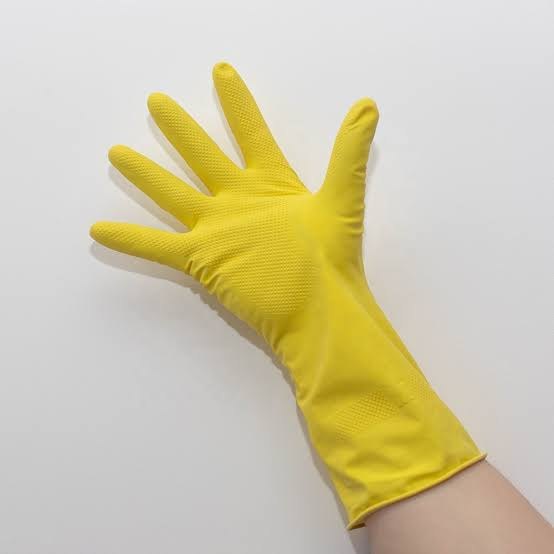 Washable Yellow Reusable Rubber Hand Gloves For Cleaning, For Construction/Heavy Duty Work