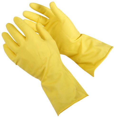 Yellow Rubber Hand Gloves, For Construction/Heavy Duty Work, Size: Medium