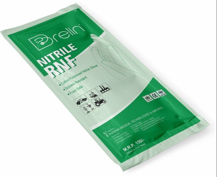 Nitrile Green Chemical Resistant Glove, Size: Free Size, Model Name/Number: Brelin