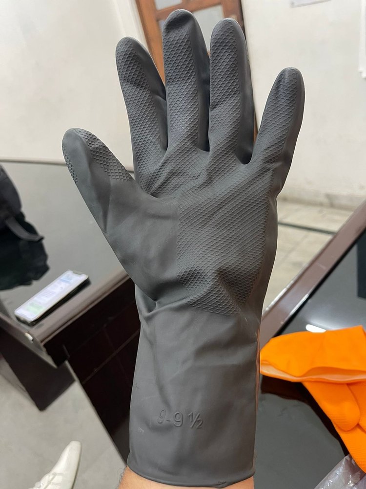 Rubber Black Chemical Resistant Safety Gloves, Size: Free Size