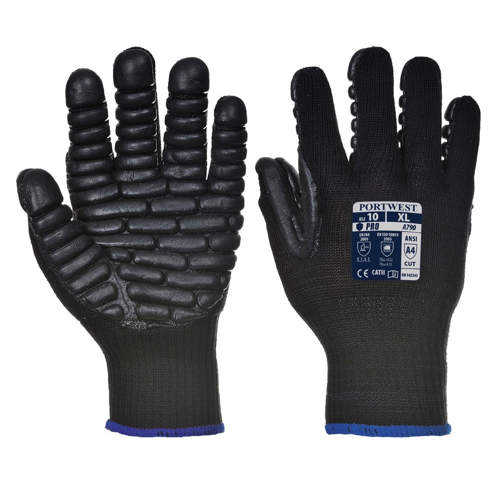 Nylon Black Portwest A790 Anti Vibration Glove, For Industry/Material Handling/Assembly