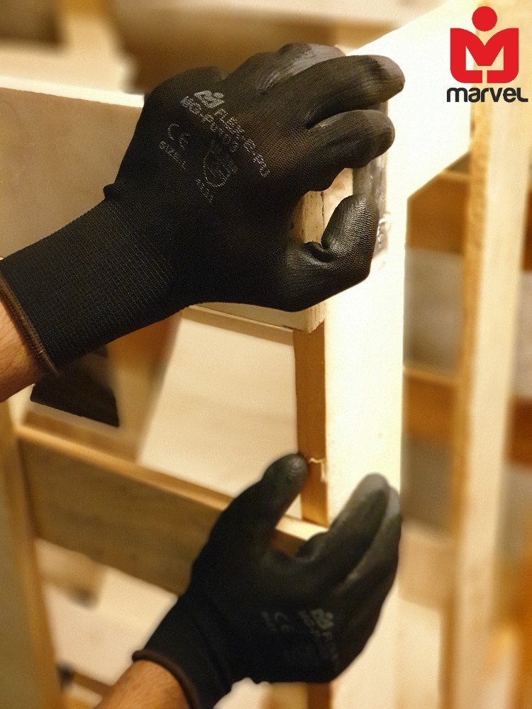 PU Coated Anti Static ESD Gloves, Marvel PU 103 Black