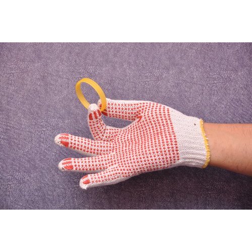 Full Finger Safety Gloves Red PVC Dotted Cotton Gloves, for Industrial