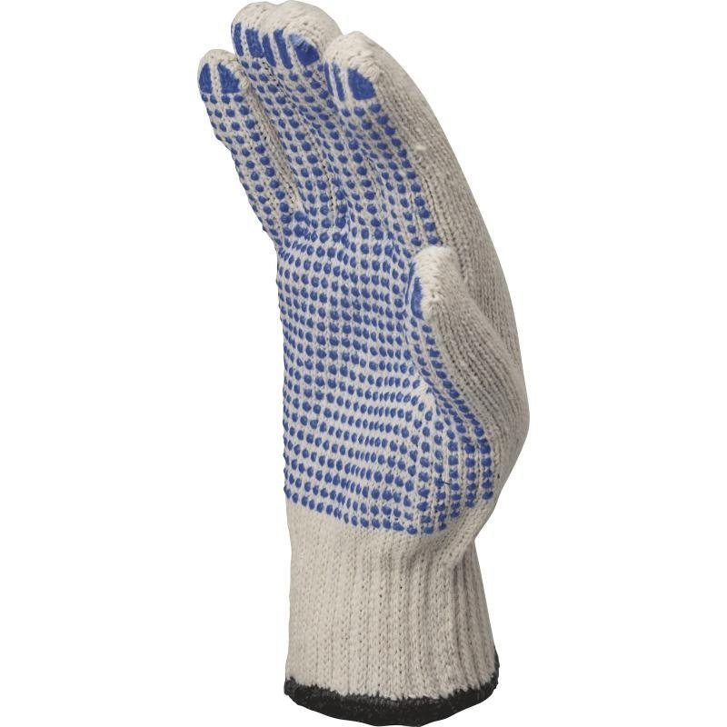 White POLY COTTON KNITTED GLOVES - PVC DOTS, Size: Large