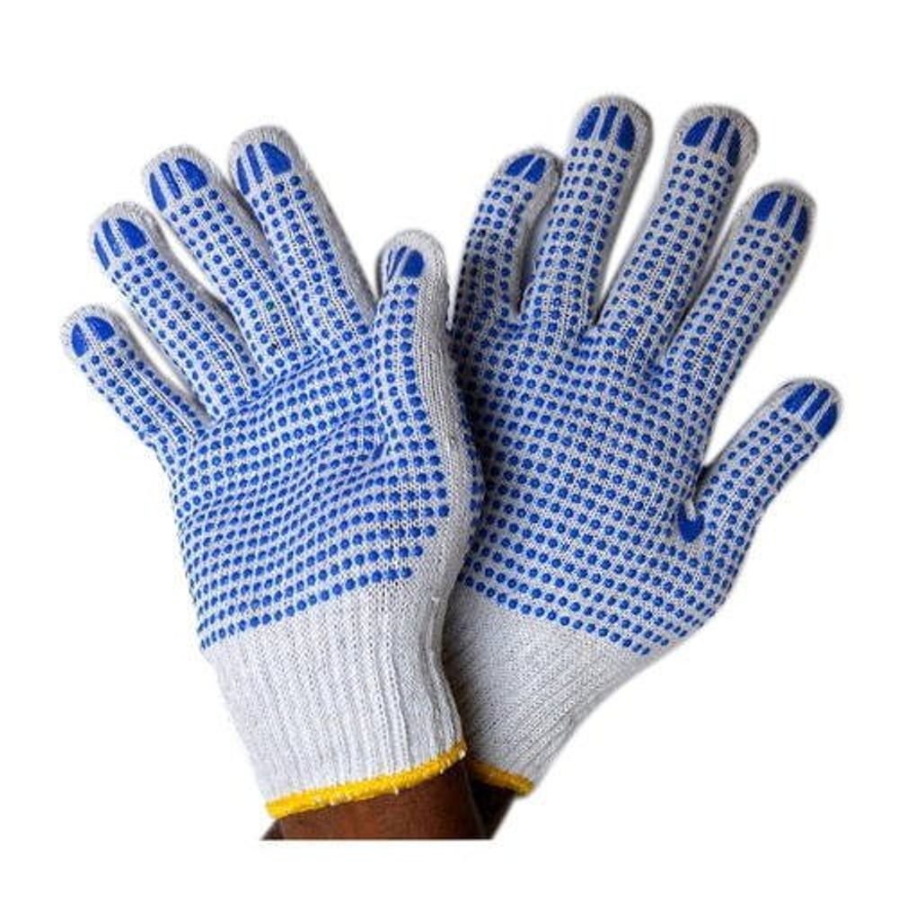 Full Fingered Blue Rubber Dots Cotton Gloves