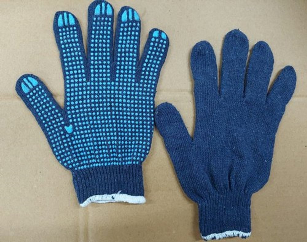 Safety Gloves Cotton Knitted PVC Dotted Glove, Size: Medium, Finger Type: Full Fingered