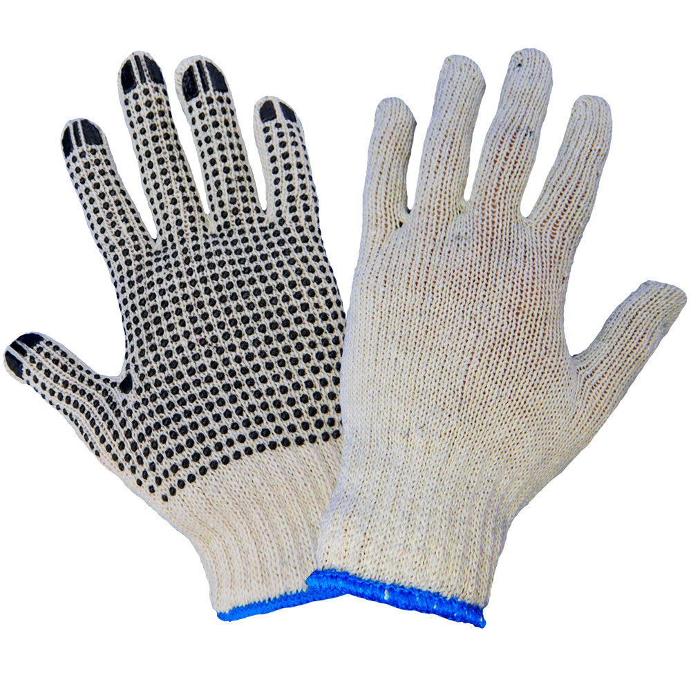 White PVC Dotted Cotton Knitted Gloves, Size: 32 Cm