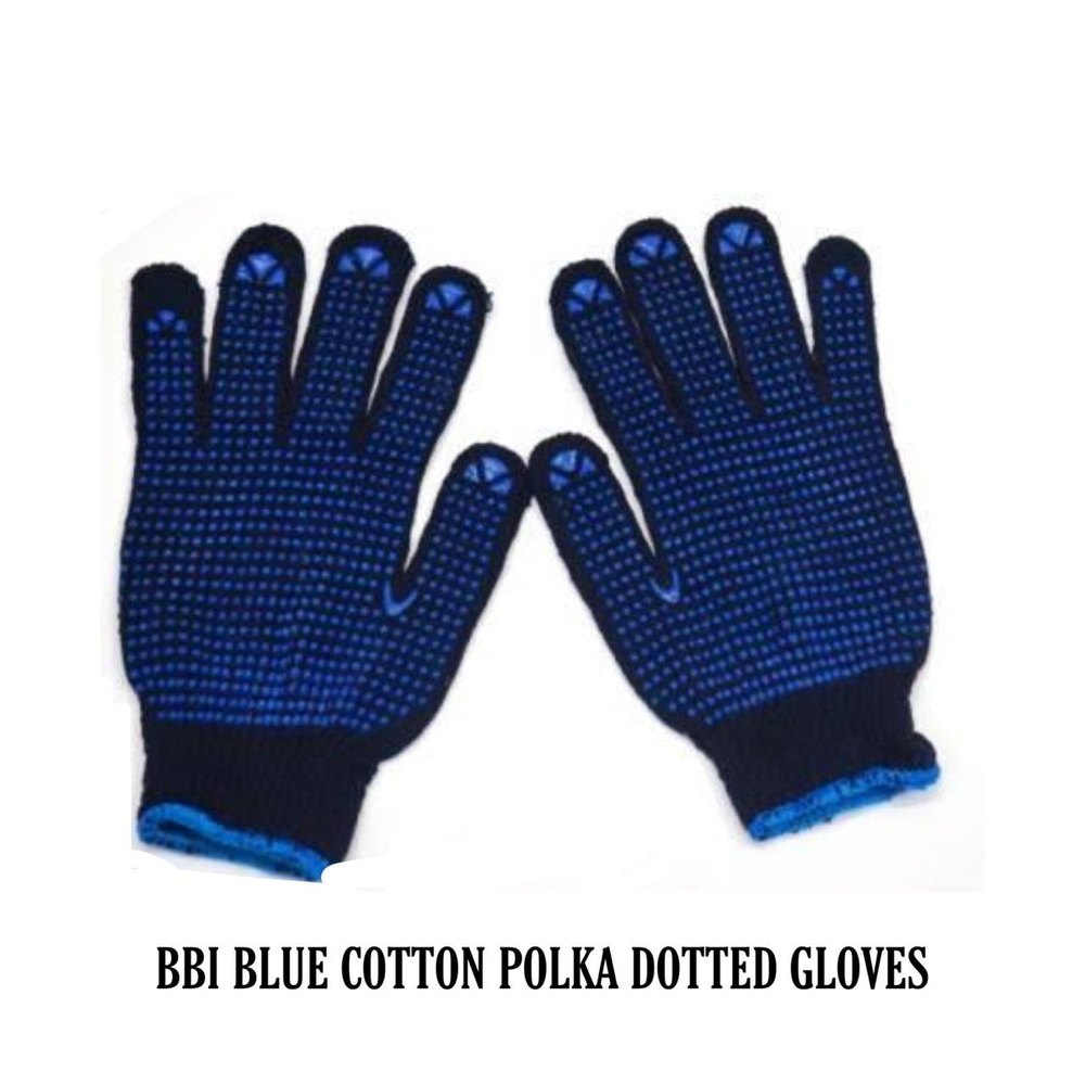 Blue Cotton Pvc Dotted Glove