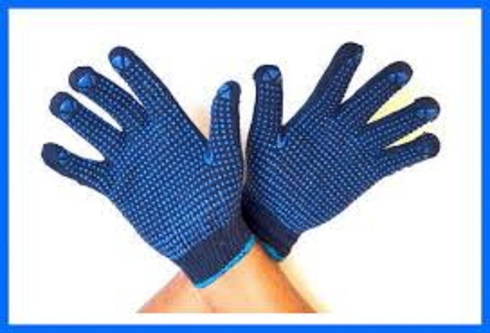 Blue PVC Dotted Hand Gloves, Size: Small, Finger Type: Full Fingered