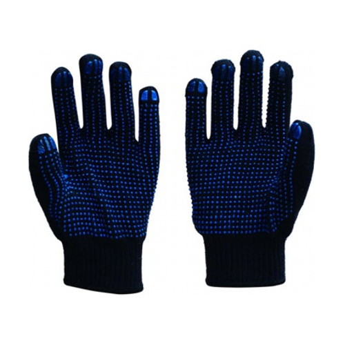 Navy Blue PVC Dotted Hand Gloves, For Industrial, Finger Type: Full Fingered