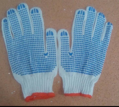 Nylon Safety Gloves PVC Dotted Hand Glove, For Industrial, Finger Type: Full Fingered