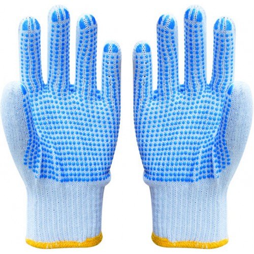 Blue and White Cotton 62gm Hand Gloves Dotted, for Industrial