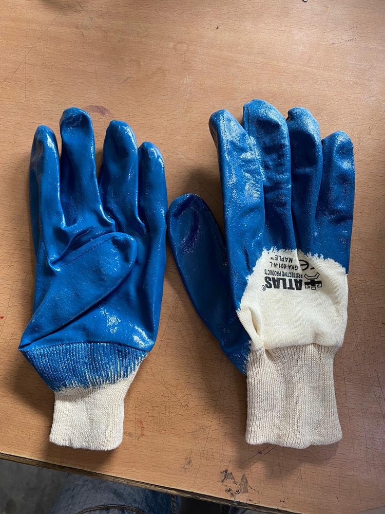 White & Blue Mapal Hand Gloves Nitrile Coated, Size: Large