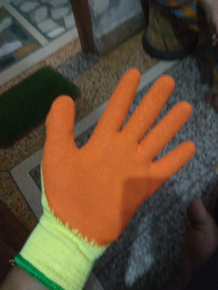 CE Orange Yellow And Green Yellow Cotted Hand Gloves, Size: L Size