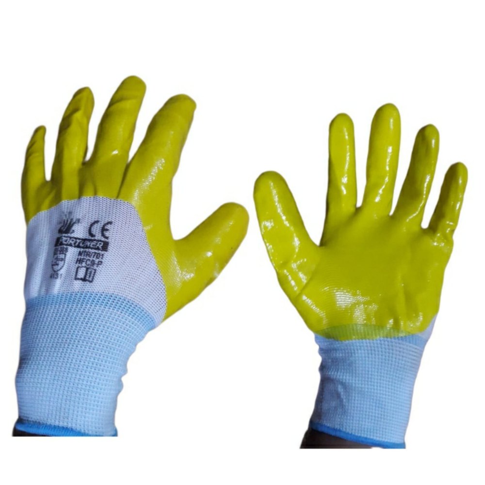 Nitrile YELLOW AND WHITE 75% COATED GLOVES, Size: Medium And Large