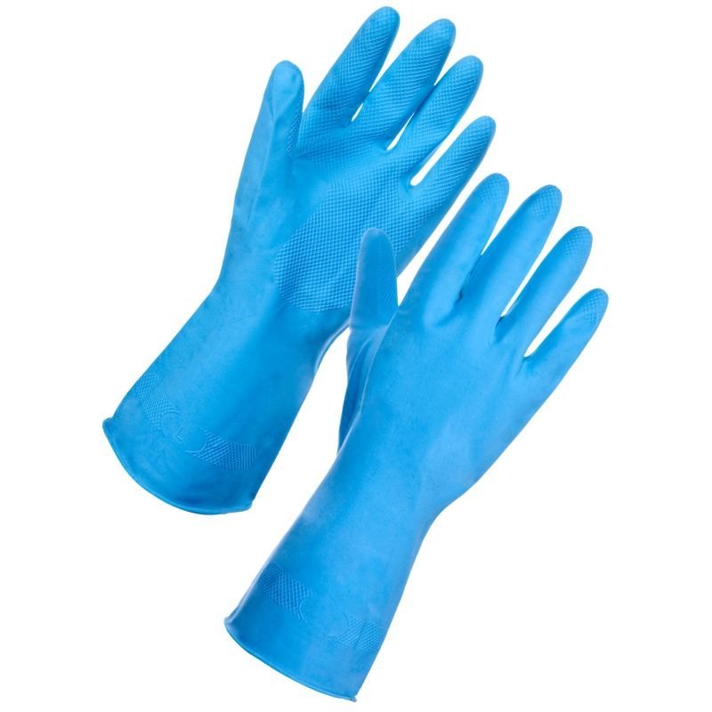 Blue Household Gloves Rubber Safety Gloves, Size: Free Size