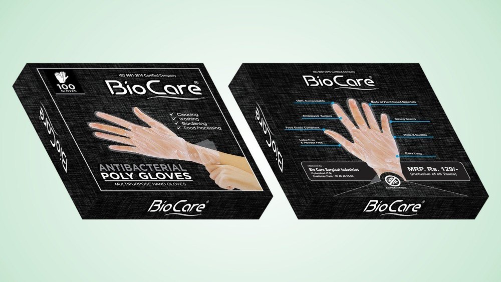 biocare ISO Disposable Poly Gloves, Size: Medium
