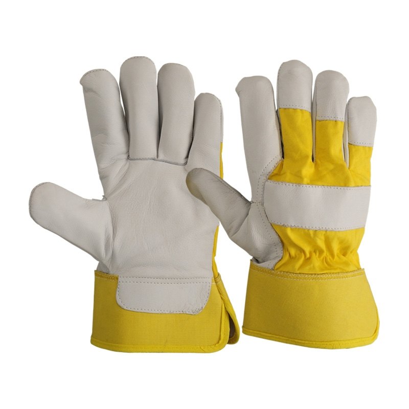 Unisex White and Yellow Plain Rigger Gloves, 1-5 Inches, Finger Type: Full Fingered