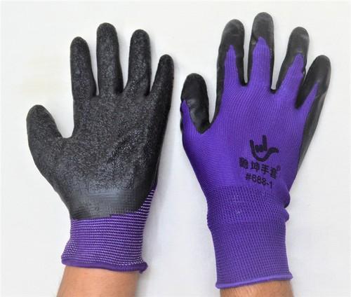 Blue Unisex Purple On Black Latex Palm Coated Hand Gloves