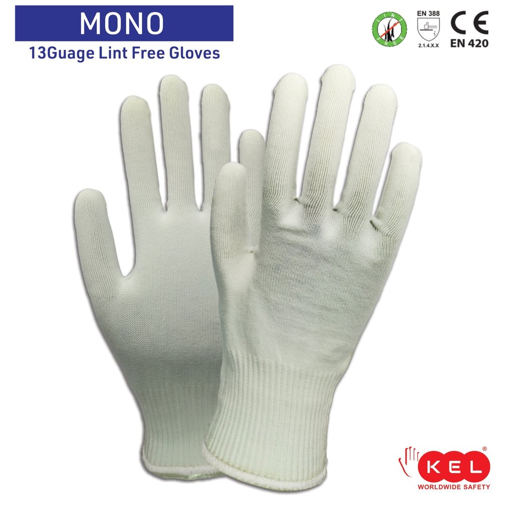 White Lint Free Seamless Glove Nylon - MONO, Size: 7-9