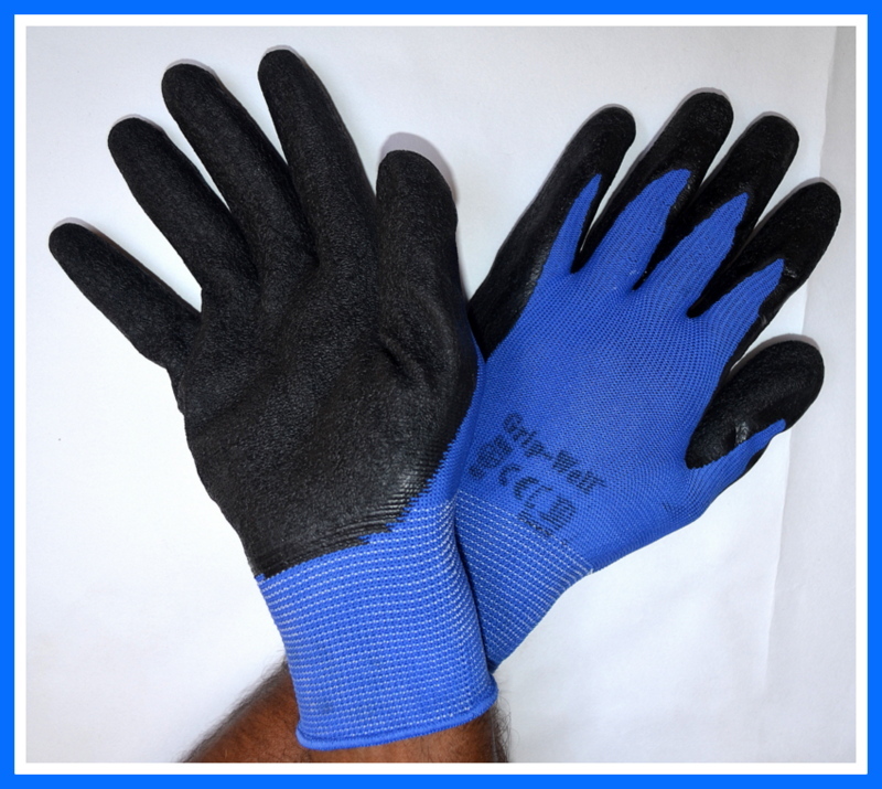 Blue Nylon Shell With Black Crinkle Latex Palm Coated Gloves, Size: Medium