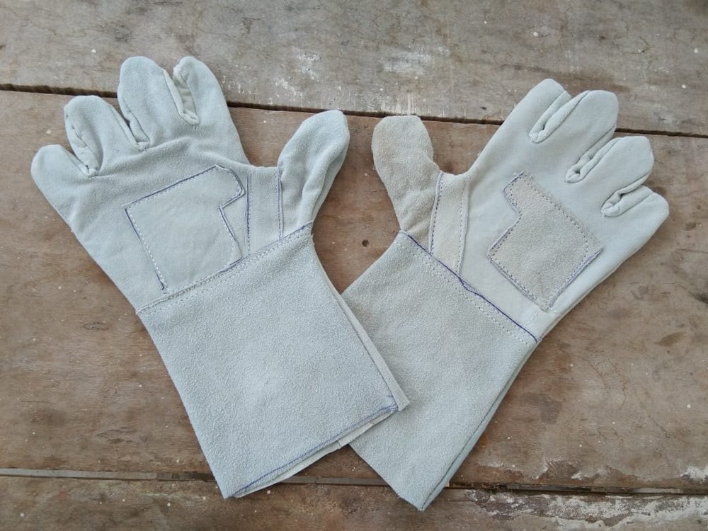 White Reversible Leather Hand Gloves For Industrial, Size: 14